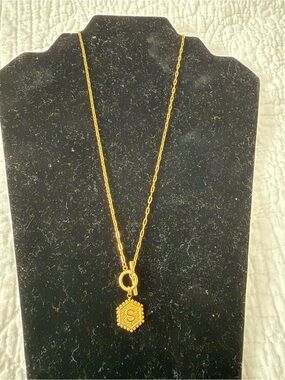 Plunder Gold Hexagon S Initial Necklace (Stainless Steel)